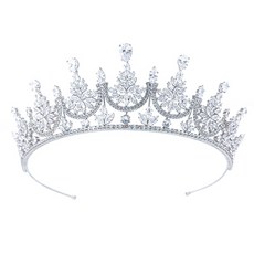 루나글램 하이앤드 플로랄 보석 장식 셀프 웨딩 티아라 WT323, 실버, 1개