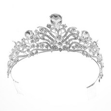 LunaGlam 葉子水晶半月形自助婚禮皇冠 WT309, 1個, 銀白色