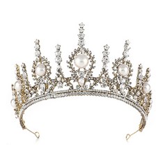 Luna Glam 華麗大珍珠塔型裝飾自助婚紗皇冠 WT345, 銀色, 1個