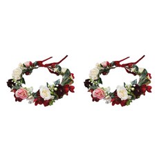 森林花新娘頭飾婚禮配件派對花環 15~20cm, 2個, 紅色 粉色 白色