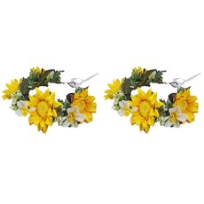 森林向日葵頭飾手工花新娘花冠 15~20cm, 2個, 黃色