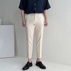 meosidda 男士亞麻彈力隱藏式彈簧鈕扣九分休閒褲