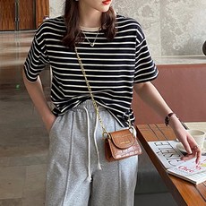 페이퍼먼츠 여성용 통기성 순면 라운드 단가라 반팔 티셔츠 02185