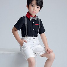 오렌지다몸 남아용 멜빵 타이 정장 반바지 4종 세트