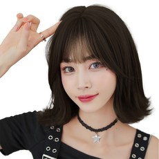 하이유니 보브컷 C컬 펌 단발 통가발 33cm + 가발망 + 거치대 세트, 1개, 챠콜블랙