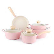NEOFLam 耐用富林 IH爐適用Retro系列鍋具8件組, 粉色, 平底鍋4種+湯鍋4種