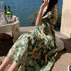 메이첼 라임오렌지 롱 바캉스 원피스 01084 빅사이즈 포함