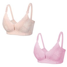 蕾絲壓紋前扣式哺乳內衣 2入
