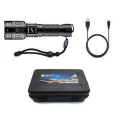 MINATI 充電式 XHP160 LED 變焦探照燈 手電筒 J75, 黑色, 1個