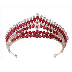自助婚紗水晶風格婚禮皇冠 bcc105, 紅色, 1個