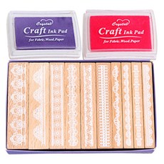 優雅蕾絲系列印章10款 + 印泥2入組, 1套, 隨機出貨