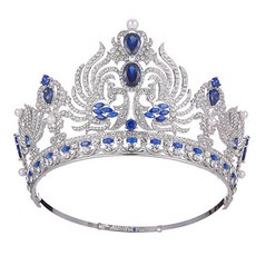 自助婚禮圓形髮飾皇冠 cvu422, 1個, 寶石藍