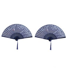 Life Qual Up折疊式花扇子, 2個, 深藍色