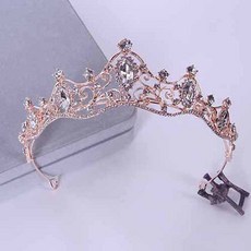 Damon中央大串珠亮點串珠自助婚紗皇冠 RTY015, 玫瑰金, 1個