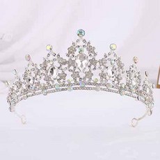 데이먼 듬성 꽃 비즈 포인트 비즈 셀프웨딩 티아라 RTY016, 1개, 실버오로라화이트