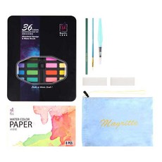 水彩畫固體水彩 03黑色附錫盒, 36色