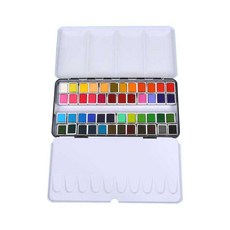 水彩畫固體水彩 15 折疊式黑色鐵盒, 48 種顏色