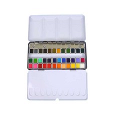 水彩畫固體水彩 14 折疊式黑色鐵盒, 36色