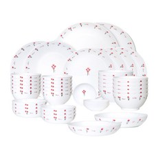 ARCOROC Romance Flora 10人份碗盤組 40p, 白色, 飯碗 10p + 湯碗 10p + 小菜盤 4p + 中菜盤 6p + 大菜盤 2p + 沙拉碗 2p + 小盤子 4p + 大盤子 2p