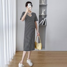 스트라이프 섹시 꼬임 유니크 임산부 원피스