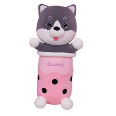 Haesol 珍珠奶茶軟糖站立柴犬小狗動物角色睡眠附件娃娃, 1個, 粉色