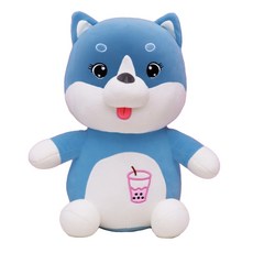 Haesol 珍珠奶茶柴犬小狗動物角色睡眠附件娃娃, 藍色, 1個