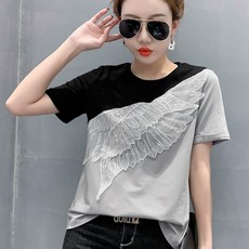 여성용 레이스 반팔티