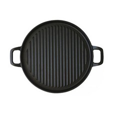 ROYALFORD 露營用雙耳圓型鑄鐵橫紋煎烤盤 電磁爐適用, 29.5厘米, 1個