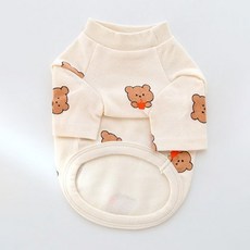 狗狗小熊圍兜套裝T恤 HDTS00324, 象牙白