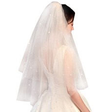自助婚禮長珍珠裝飾棉紗巾, 白色的, 1個