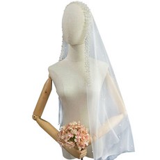 自助婚禮長珍珠棉紗頭紗, 白色的, 1個