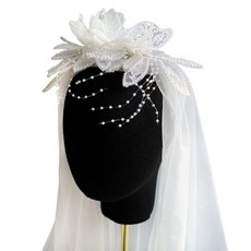 自助婚禮浪漫法式蕾絲頭紗, 白色的, 1個