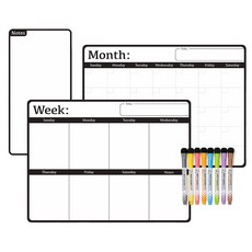 冰箱磁鐵月周備忘板白板套組簡約黑色, 膠捲