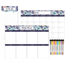 冰箱磁鐵 月/週計畫 白板記事板套組 花朵, 膠膜