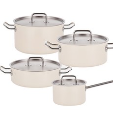 EDELKOCHEN New Profi電磁爐適用3層304不鏽鋼湯鍋 300PROIVSET4 4件組, 象牙, 邊16cm+陽20cm+火鍋24cm+干鍋24cm