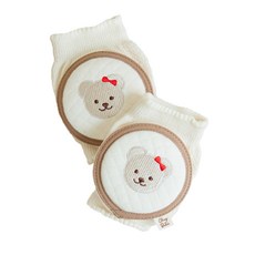 ChezBebe 兒童動物刺繡護膝組, 1組, 咖啡色蝴蝶結小熊款