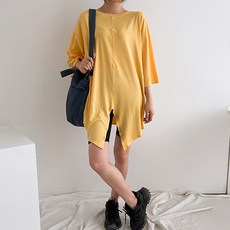 페이퍼먼츠 여성용 레깅스 짝꿍 양면 레이어드 트임 컬러 티셔츠 02331