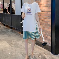 느낌적인 일러스트 스트랩 드레스 임산부 원피스