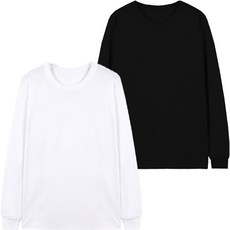 TS7 남녀공용 순면 시보리 통기성 긴팔 면티셔츠 2종 세트
