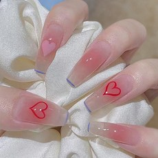 순잠 뷰티풀 컬러풀 네일팁 롱형, 1개, 31 그라데이션 체리레드 하트(MC-06)