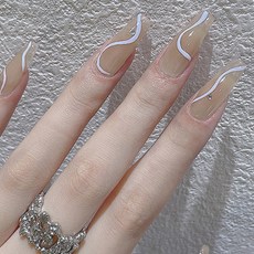 soonZAM 美麗多彩長款美甲片 MC-09, 1個, 33 米色白色點綴