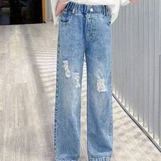 Orangedamom 兒童直筒寬版破損牛仔褲