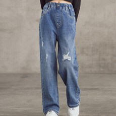 Orangedamom 兒童日常寬版破洞丹寧褲