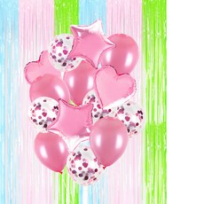 PARTYSHOW 派對裝飾窗簾3顏色混合2P +糖果氣球14p套組, 石灰粉藍色（手術簾），粉紅色（氣球套裝）, 1套