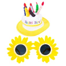 PARTYSHOW 蛋糕帽 + 雛菊花朵眼鏡組合, 1套, 黃色