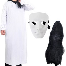 PARTYSHOW 角色扮演連身衣+假髮 S號+面具, 1組, 連身衣(白色)+面具(白色)