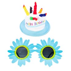 PARTYSHOW 蛋糕帽 + 雛菊花朵眼鏡組合, 1套, 藍色