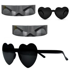 PARTYSHOW 長方形派對眼鏡 2入+愛心派對眼鏡 2入, 1組, 黑色