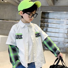 Orenjidamom 男童 WARK 袖子格紋層次襯衫