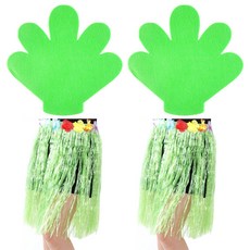 PARTYSHOW 歡呼毛氈棕櫚手套大號 30cm 2p + 夏威夷呼啦裙 60cm 2p 套組, 1套, 綠色